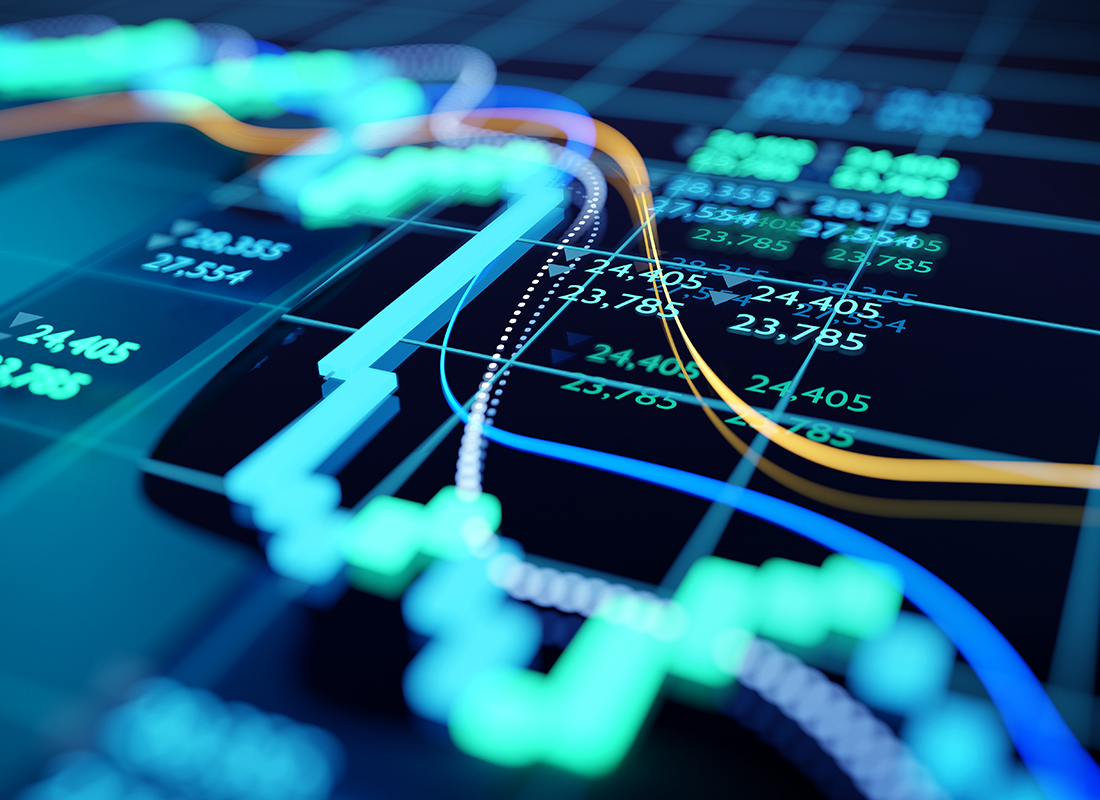 Close-up shot of a digital stock market tracking graph illustrating a crash in stock prices and economic challenges